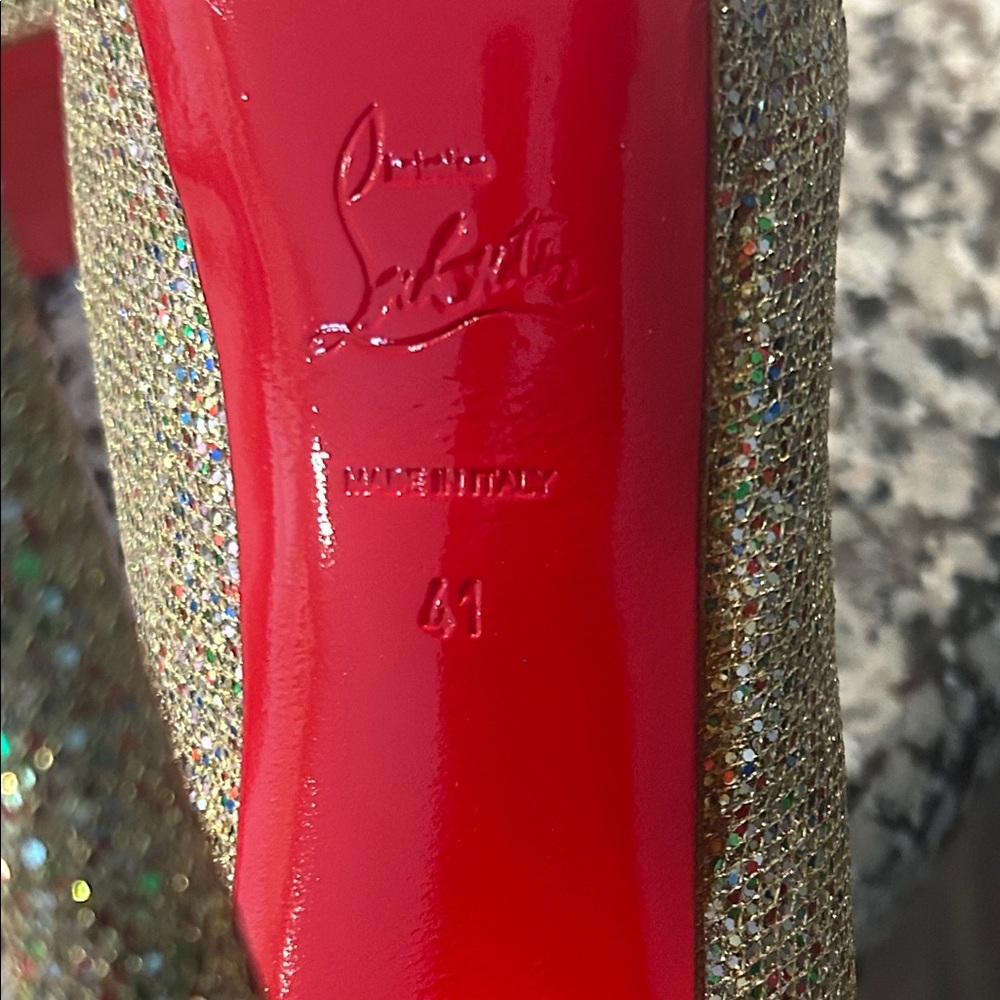 Christian Louboutin Glittering Gold Peep-Toe Heels - Picture 6 of 7